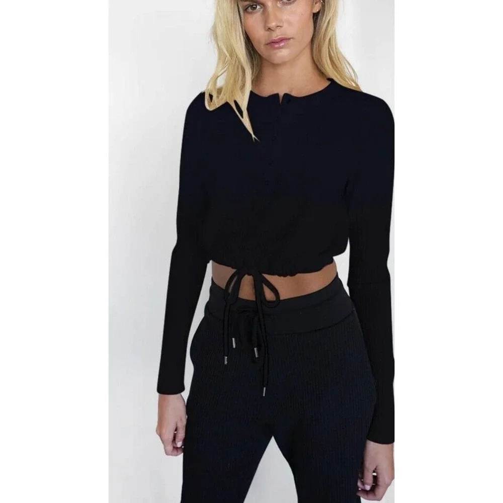 The Range Jumbo Stark Black Thermal Drawcord Long Sleeve Henley NWT
